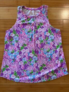 Lilly Pulitzer Purple Floral Sleeveless Tank with Pink, Blue & Green Print
